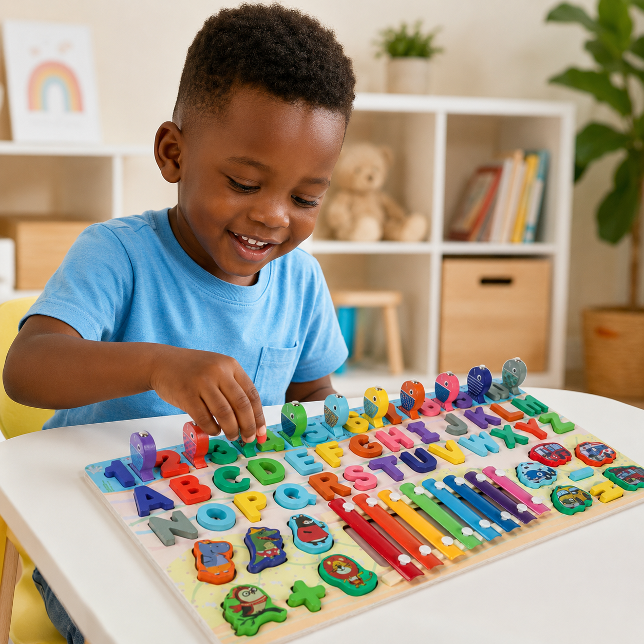 Tableau Montessori Éducatif en Bois – Lettres, Chiffres & Xylophone