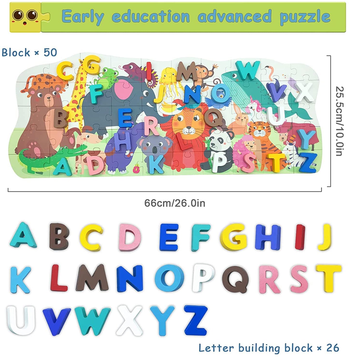 Jeu de puzzle en bois avec alphabet et animaux | Puzzle créatif pour raconter des histoires | Stimuler l'imagination des enfants | Jouets Montessori/Jouets éducatifs pour l'éveil des enfants (garçons et filles de 3 ans et plus)
