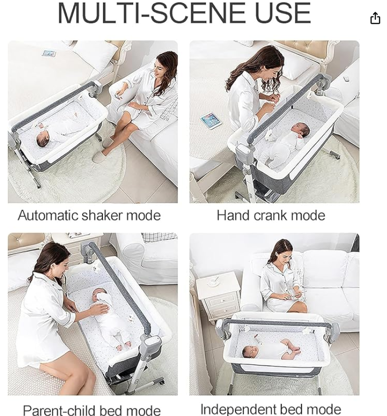 Lit Bébé Cododo Berceau avec balancelle , bluetooth Hauteur Réglable Confortable Avec Rangement Plusieurs Coloris