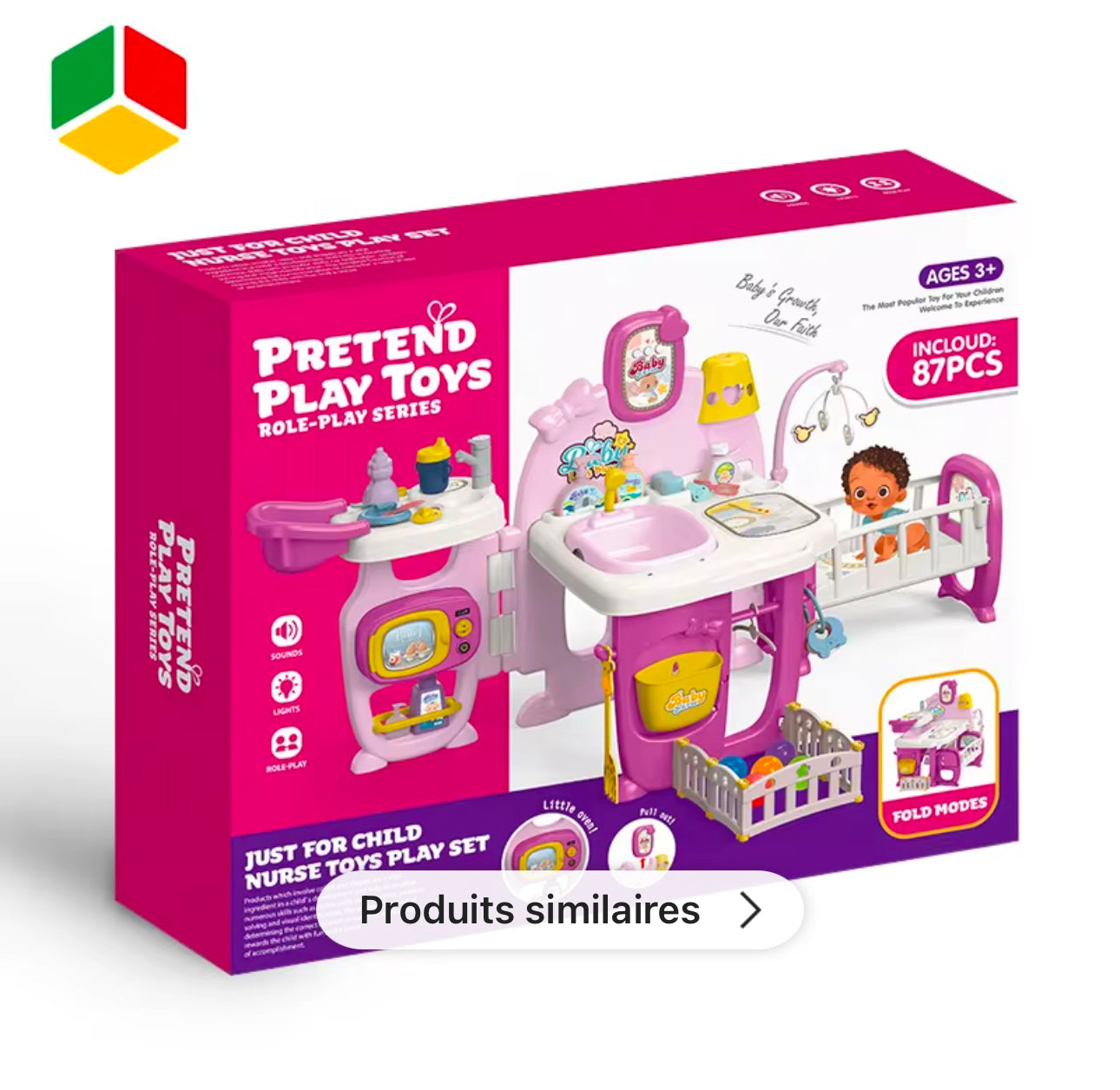 Baby Nurse Doll Play Station – Centre de jeux pour poupées XXL avec lit de poupée, baignoire et coin repas (pliable) – pour enfants à partir de 3 ans, plastique, multicolore