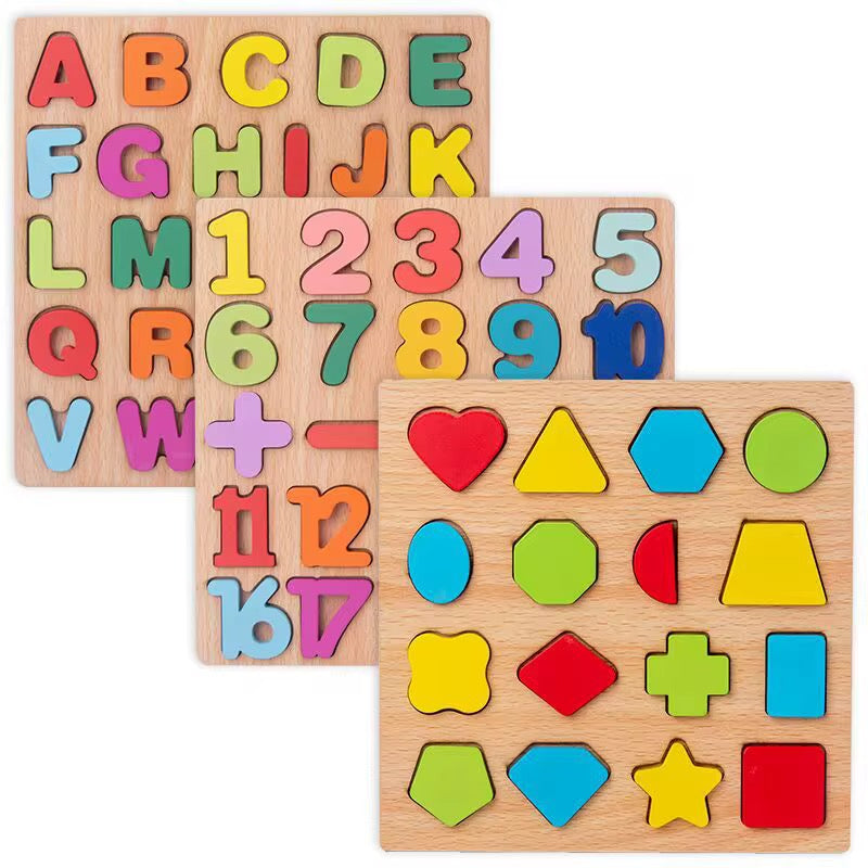 Lot de trois planche puzzle chiffre & lettre & formes