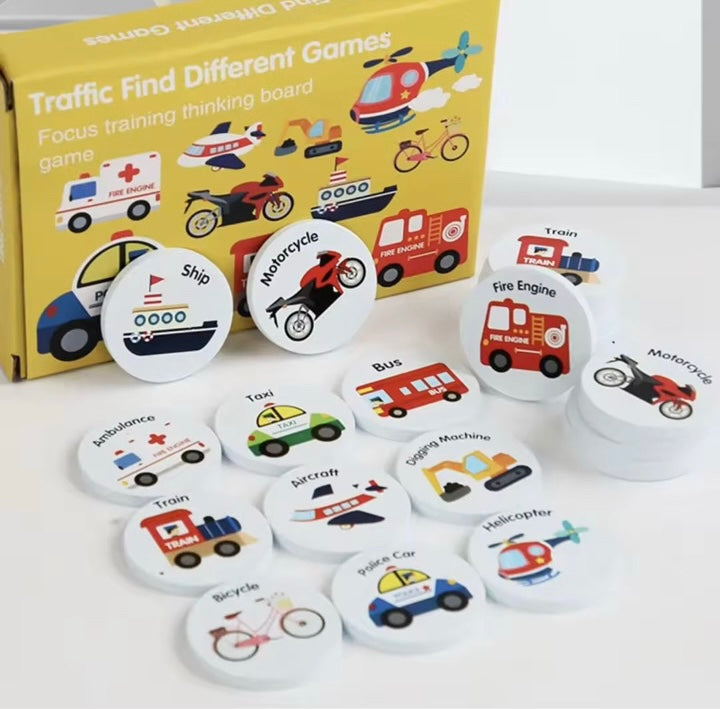 Mémoire en bois Montessori et match nul ( Véhicules de circulation )