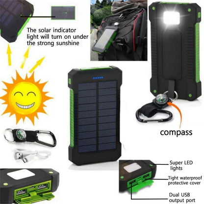 Chargeur solaire - Power Bank avec lampe torche LED intégrée pour tous les téléphones portables et appareils électroniques