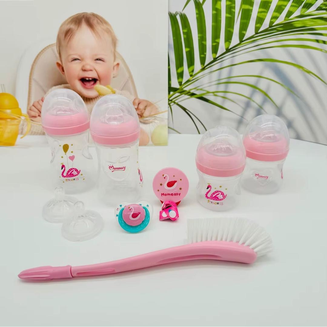 Momeasy – Coffret Naissance Bébé – Set de Biberons, Sucette, Brosse, Attache-Tétine – Sans BPA