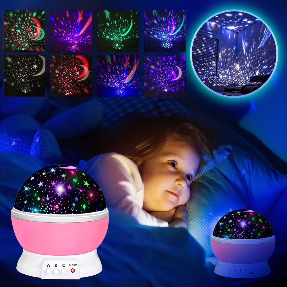 Veilleuse Étoilée Rotative 360° – Projecteur Ciel Étoilé LED – Lampe de Nuit Enfant avec Effets Lumineux Multicolores