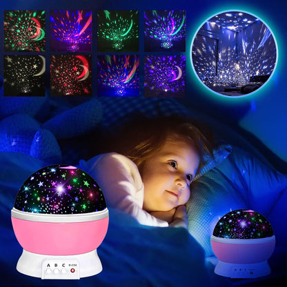 Veilleuse Étoilée Rotative 360° – Projecteur Ciel Étoilé LED – Lampe de Nuit Enfant avec Effets Lumineux Multicolores