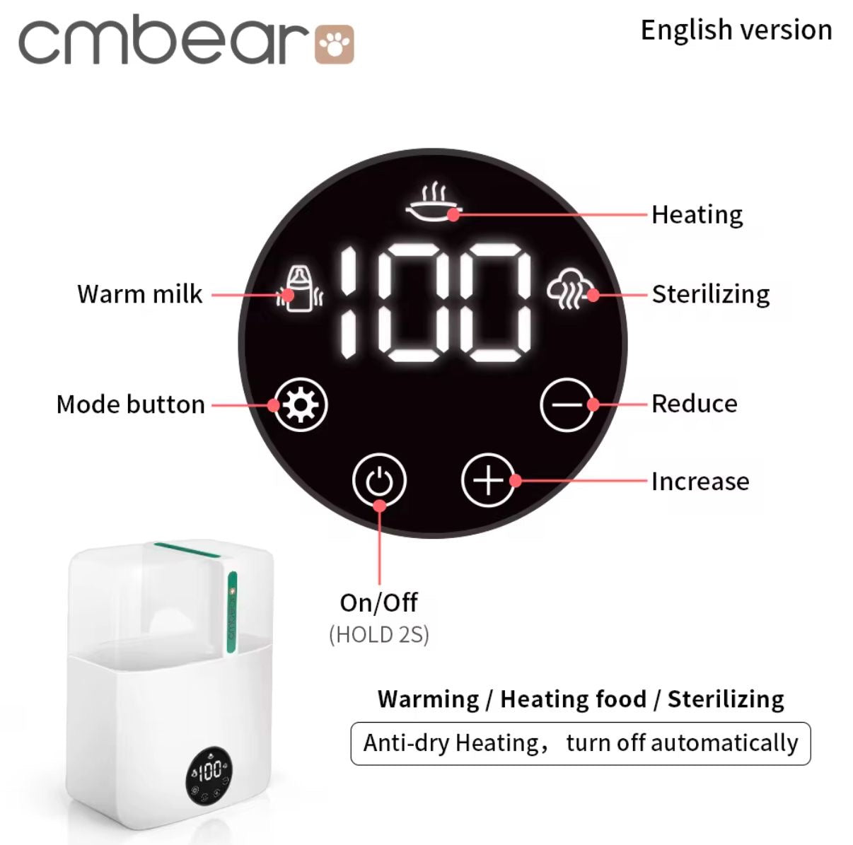 Chauffe-biberon & Stérilisateur 3-en-1 cmBear – Écran LED, Sans BPA