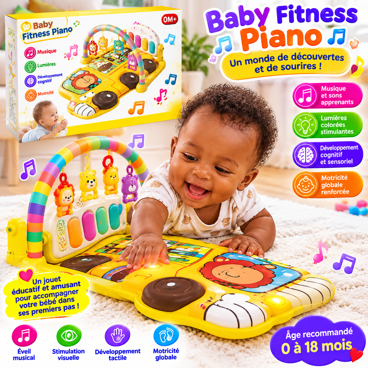 Tapis d’Éveil Musical Baby Fitness Piano – Le Compagnon Idéal pour l’Éveil de Bébé