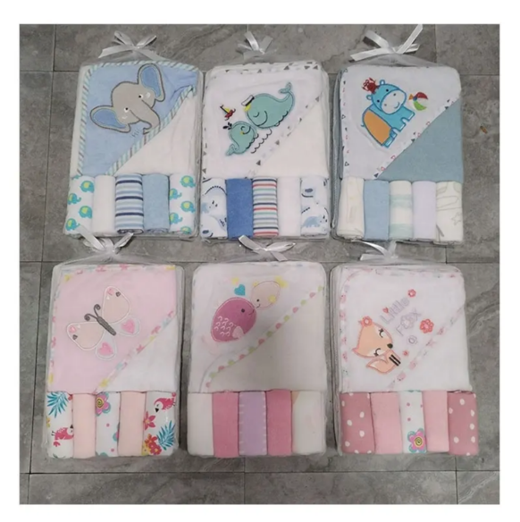 Ensemble Sortie de Bain Bébé + 5 lavette