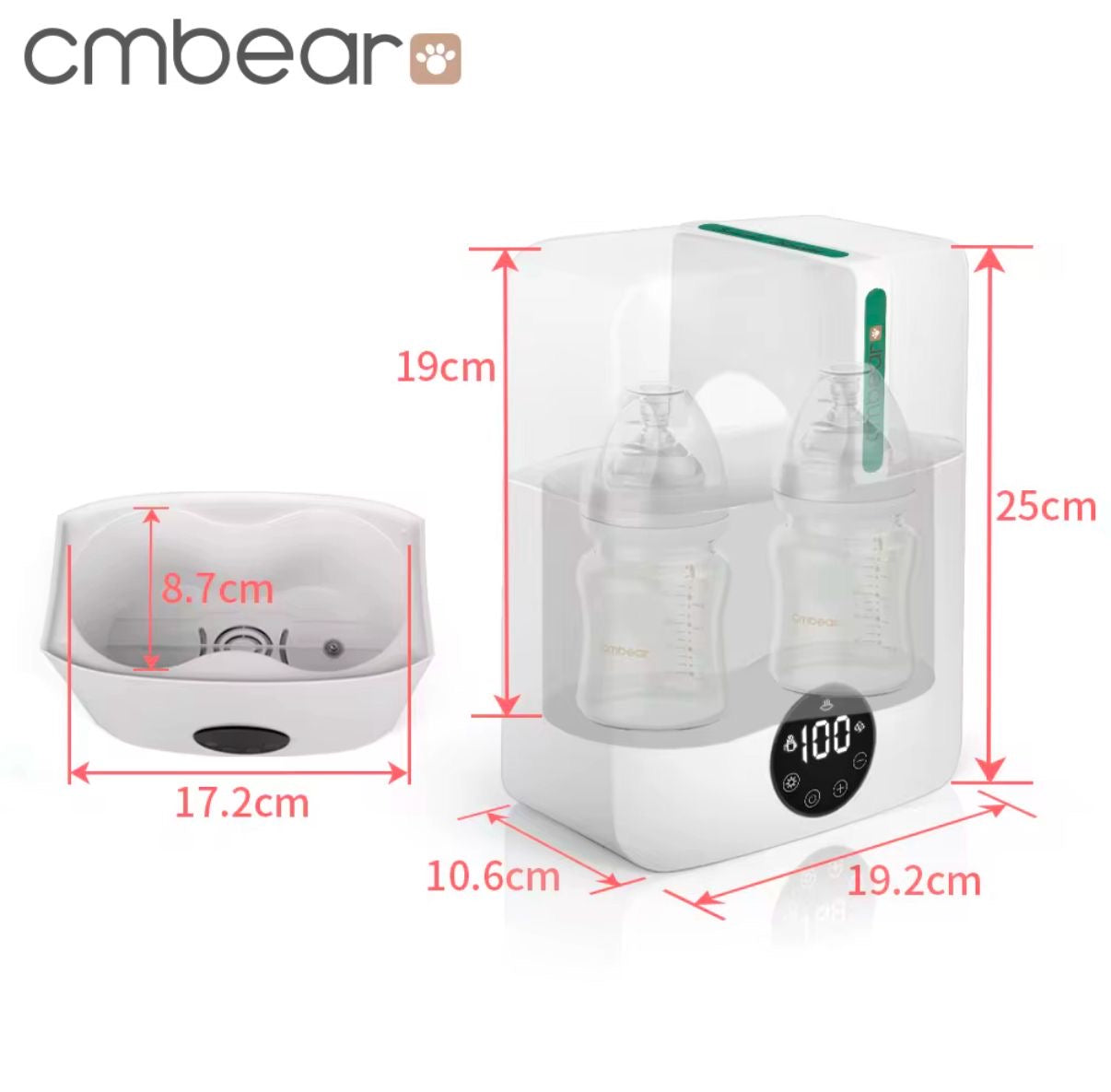 Chauffe-biberon & Stérilisateur 3-en-1 cmBear – Écran LED, Sans BPA