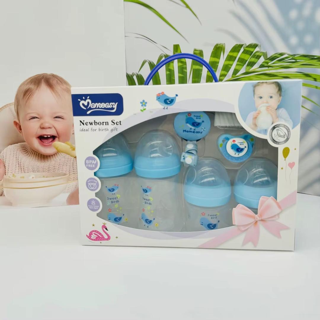 Momeasy – Coffret Naissance Bébé – Set de Biberons, Sucette, Brosse, Attache-Tétine – Sans BPA