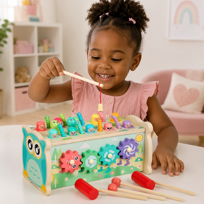 🦉 Jeu Montessori 5-en-1 – Éveil, Motricité et Amusement Réunis !