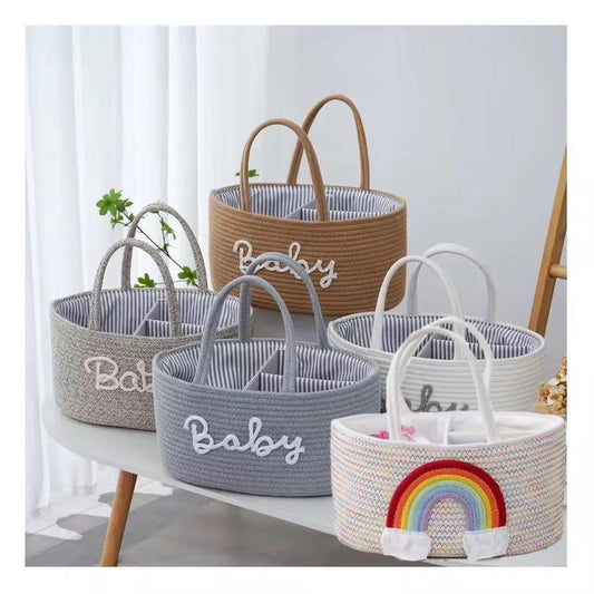 Panier de Rangement pour Bébé avec Poignées – Panier Organisateur Chambre Bébé – Coton Tressé