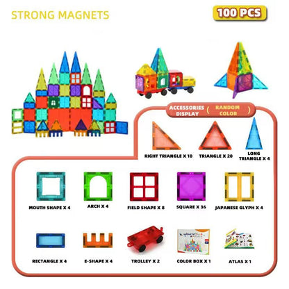 100 Blocs Magnétiques de Construction avec voiture roues – Jeu Éducatif Créatif pour  100pcs*