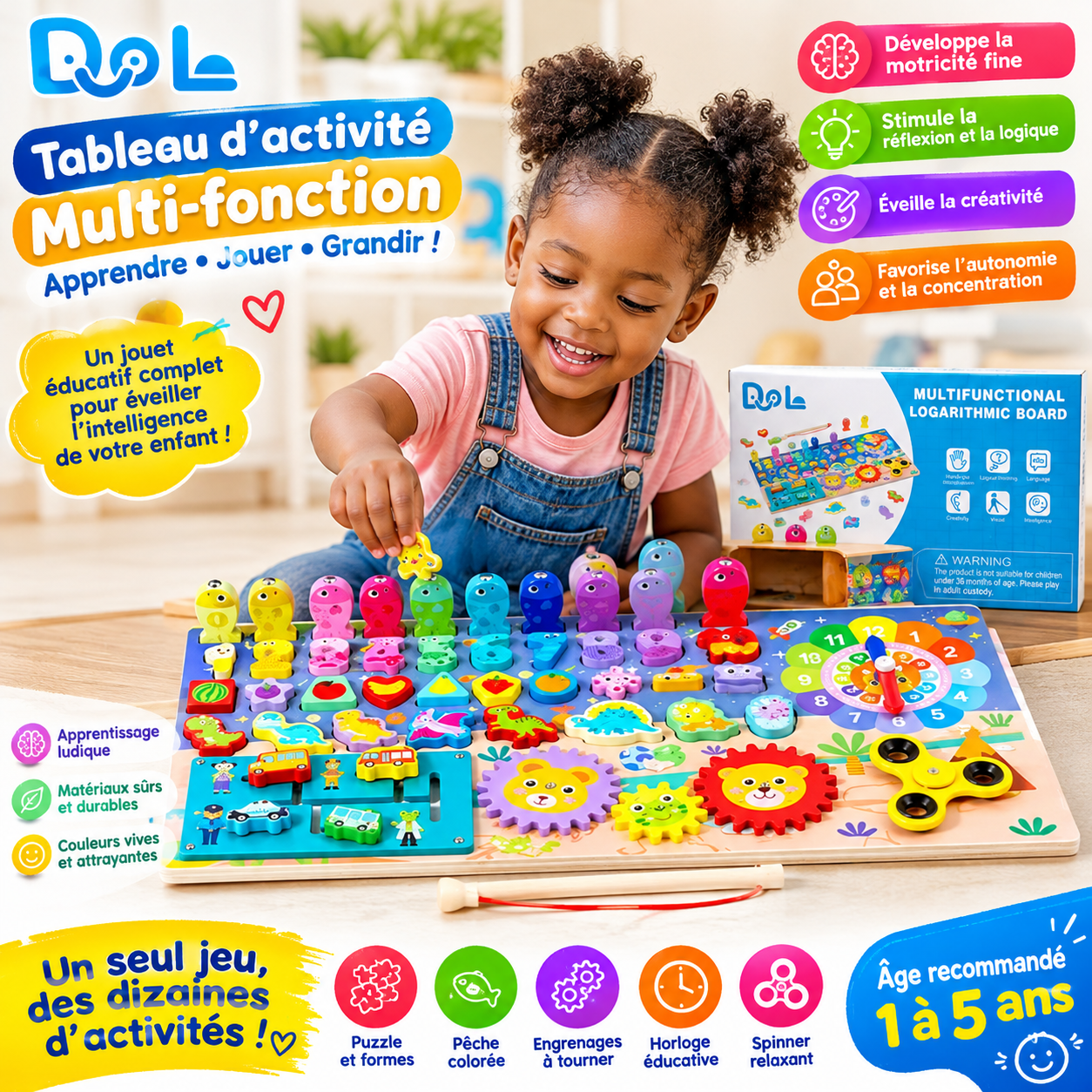 Tableau d’Activité Montessori Multifonction – Le Jeu Éducatif Complet pour Grandir en S’Amusant !