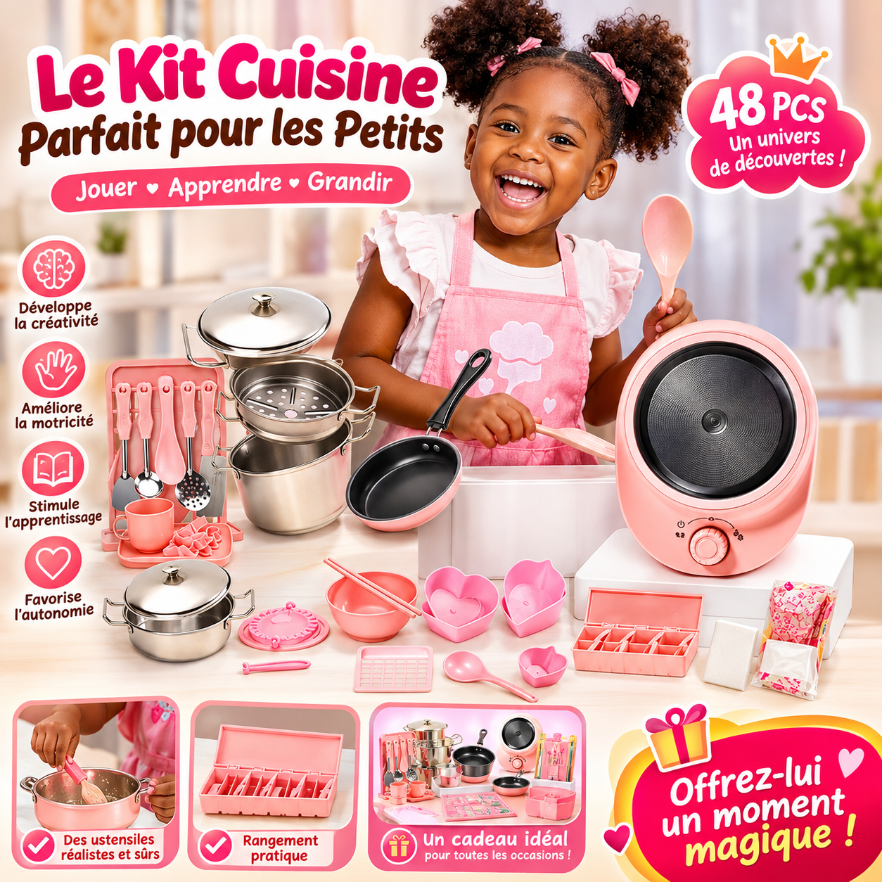Kit Cuisine Enfant 48 Pièces – Jouer, Apprendre et Créer Comme les Grands !