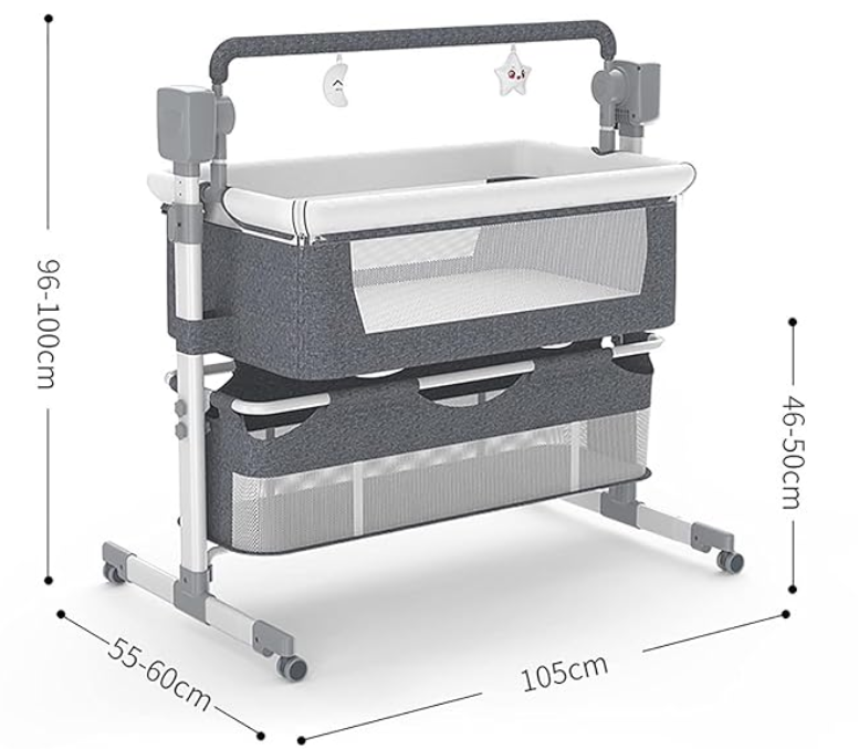 Lit Bébé Cododo Berceau  avec balancelle , bluetooth Hauteur Réglable Confortable Avec Rangement Plusieurs Coloris