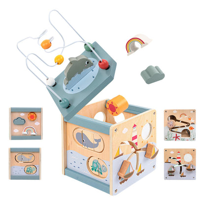 Cube d'Activités Éducatif en Bois – Jeu Montessori 5-en-1