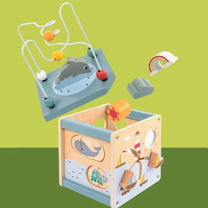 Cube d'Activités Éducatif en Bois – Jeu Montessori 5-en-1