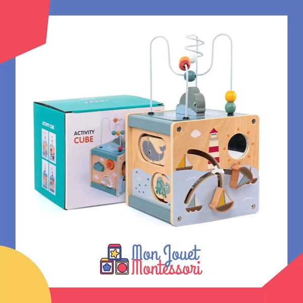 Cube d'Activités Éducatif en Bois – Jeu Montessori 5-en-1