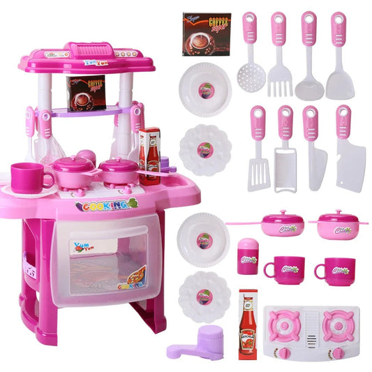 ROSE kit jouet de cuisine pour enfant fille simulation ensemble de cuisine ustensile mini cuisine Sons et Lumière Hauteur 30cm Rose