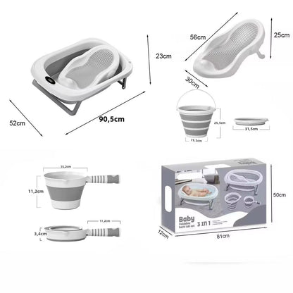 🛁 Set de Baignoire Bébé Pliable 3 en 1 – Évolutif, Compact et Pratique