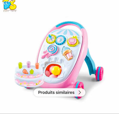 Trotteur chariot de marche éducatif rose ou bleu avec balle et jouet