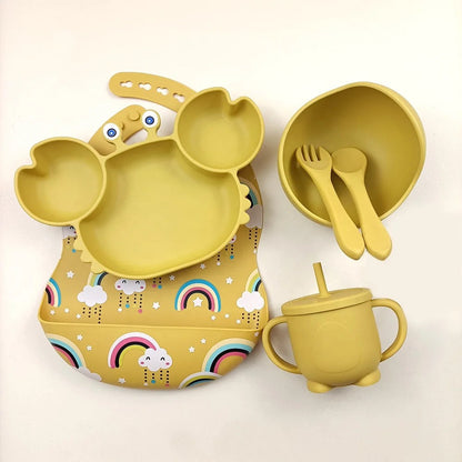 Set Repas en silicone Pour Enfant - 5 pieces , 5 Couleurs au Choix