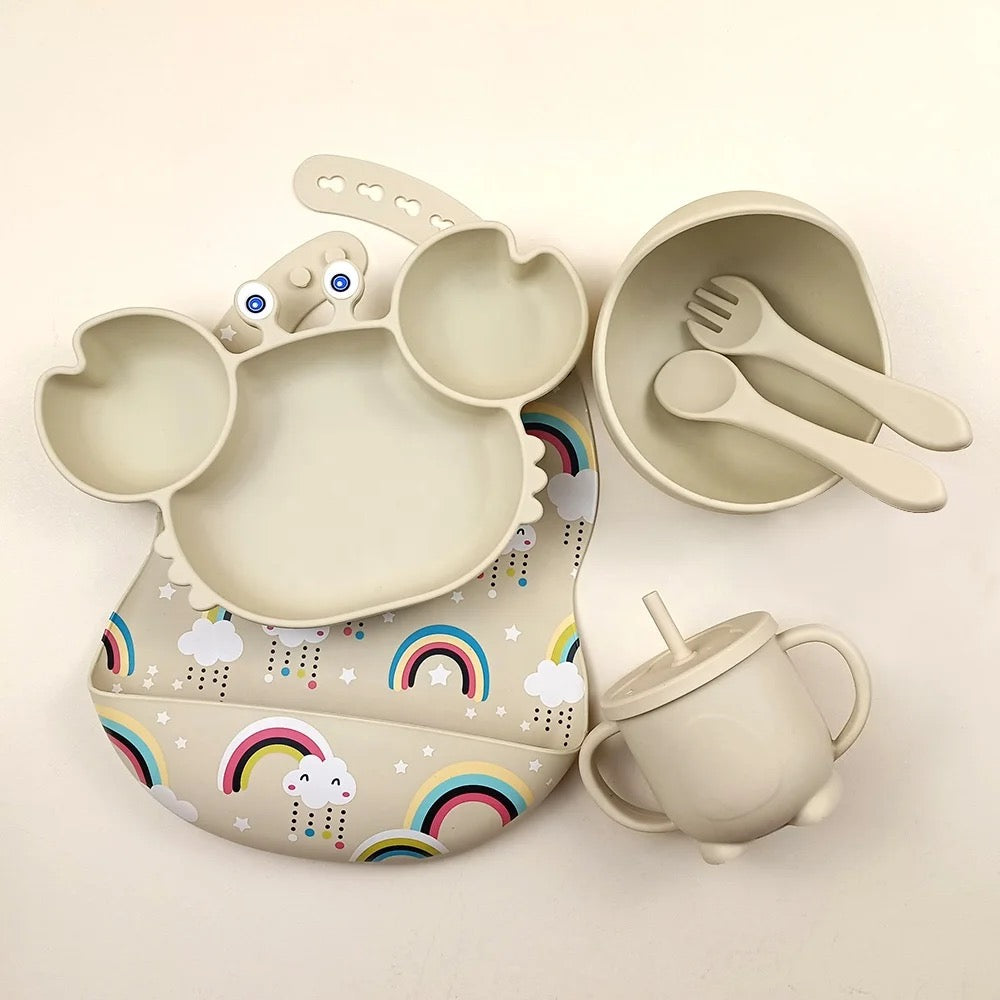 Set Repas en silicone Pour Enfant - 5 pieces , 5 Couleurs au Choix