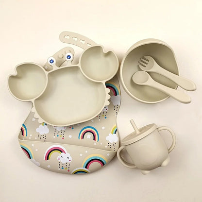 Set Repas en silicone Pour Enfant - 5 pieces , 5 Couleurs au Choix