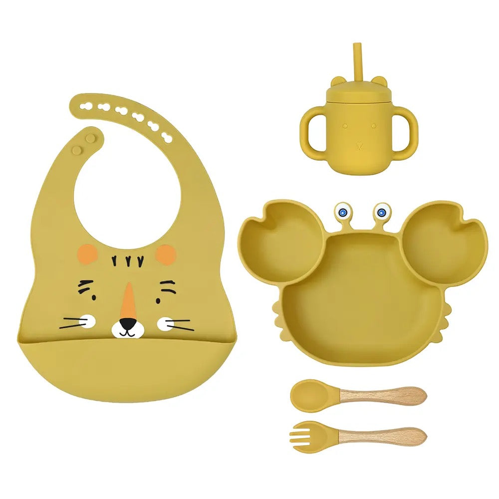 Set Repas en silicone Pour Enfant - 5 pieces , 5 Couleurs au Choix