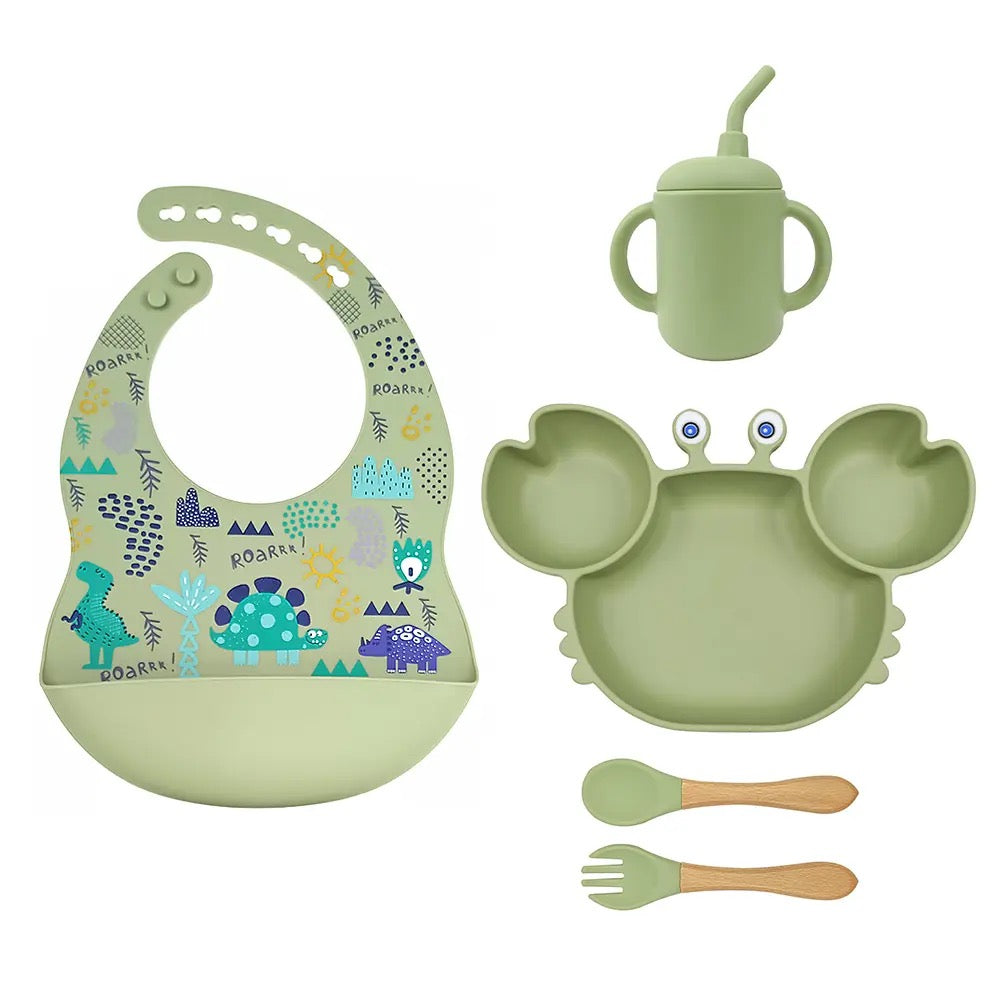 Set Repas en silicone Pour Enfant - 5 pieces , 5 Couleurs au Choix