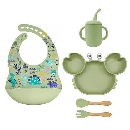 Set Repas en silicone Pour Enfant - 5 pieces , 5 Couleurs au Choix