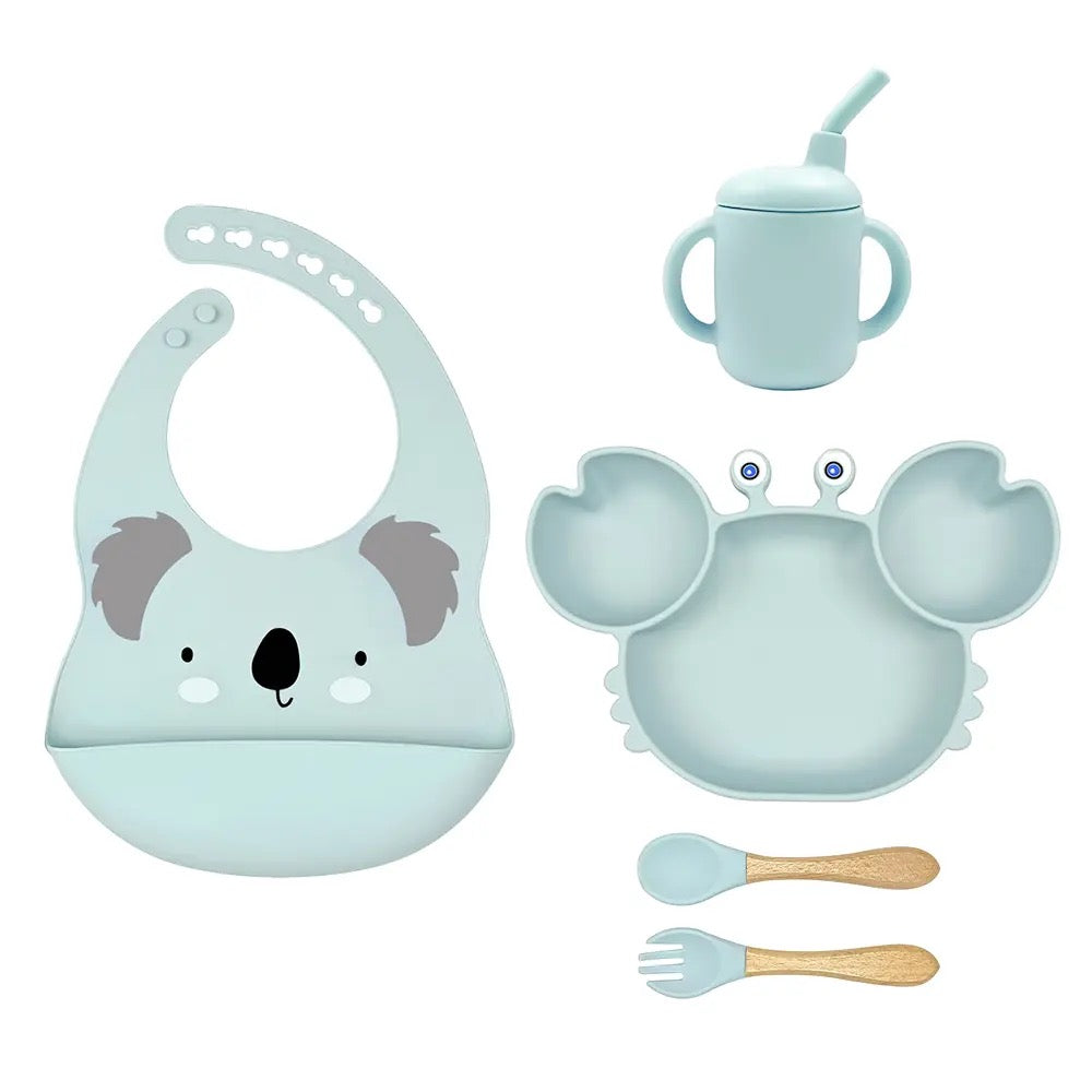 Set Repas en silicone Pour Enfant - 5 pieces , 5 Couleurs au Choix