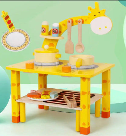 Dinette Jouet bois  cuisine en forme de girafe/ condiments de viande décorés