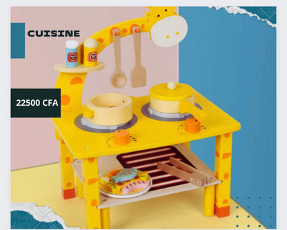 Dinette Jouet bois  cuisine en forme de girafe/ condiments de viande décorés