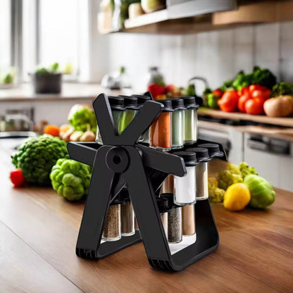 1 ensemble étagère à épices avec 18 pots à épices, rotative à 360°