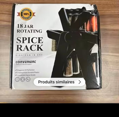 1 ensemble étagère à épices avec 18 pots à épices, rotative à 360°