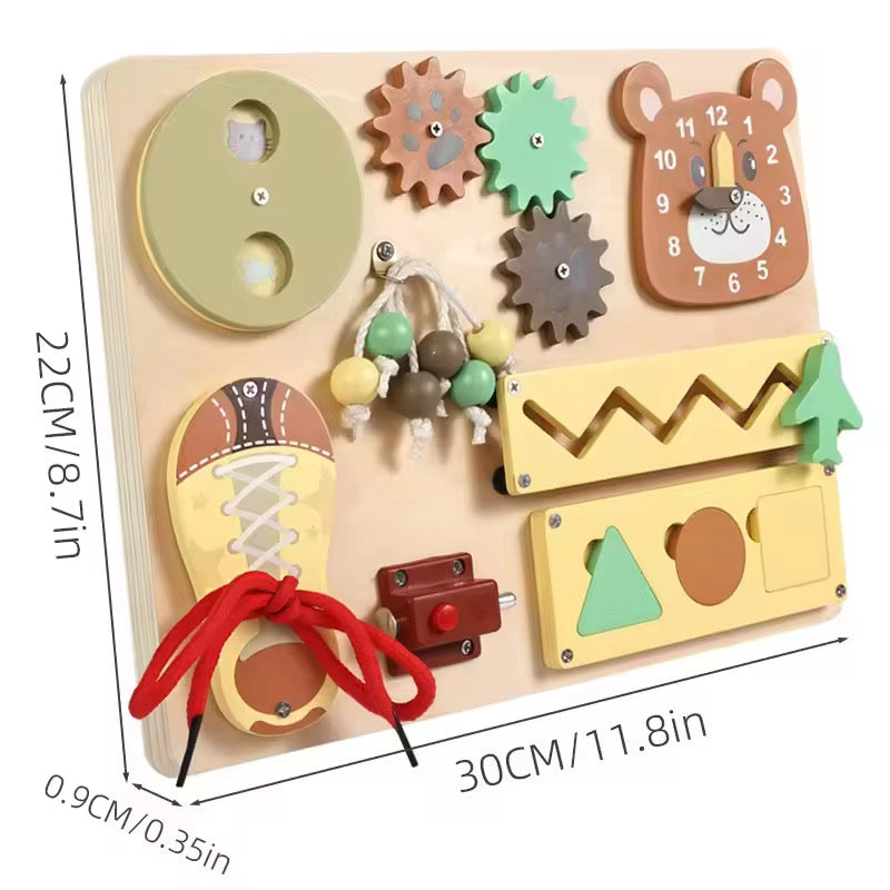 🧸 Busy Board Montessori en Bois – Tableau d’Activités Sensoriel pour Enfant