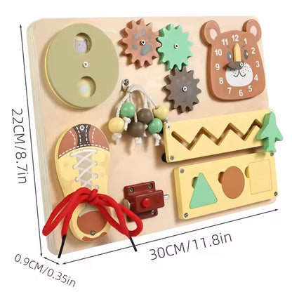 🧸 Busy Board Montessori en Bois – Tableau d’Activités Sensoriel pour Enfant