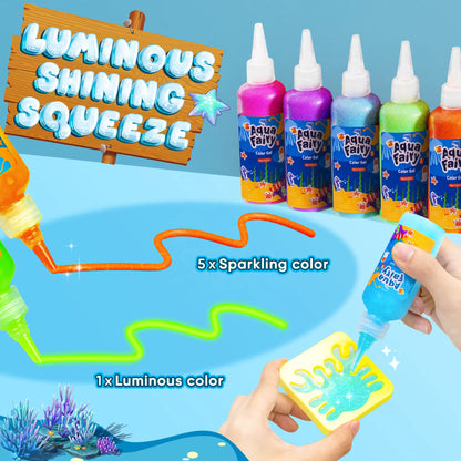 Aqua Gel Set avec 12 Bouteilles de Gel Coloré/2 Gels Colorés Lumineux, Jouet en Gel d’eau avec Moule, Colorés DIY Gels Magiques 3D CréAtifs pour Enfants 3+ Cadeau