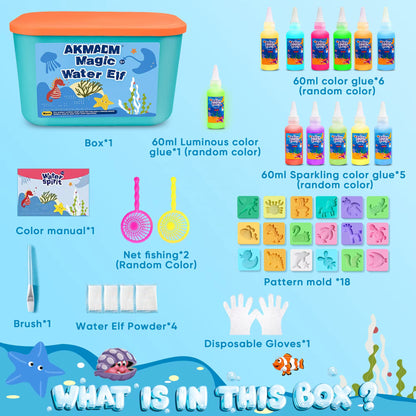 Aqua Gel Set avec 12 Bouteilles de Gel Coloré/2 Gels Colorés Lumineux, Jouet en Gel d’eau avec Moule, Colorés DIY Gels Magiques 3D CréAtifs pour Enfants 3+ Cadeau