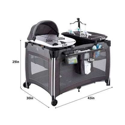 Lit Parapluie avec couffin moustiquaire  , mobile musical, table à langer et arc de jeu