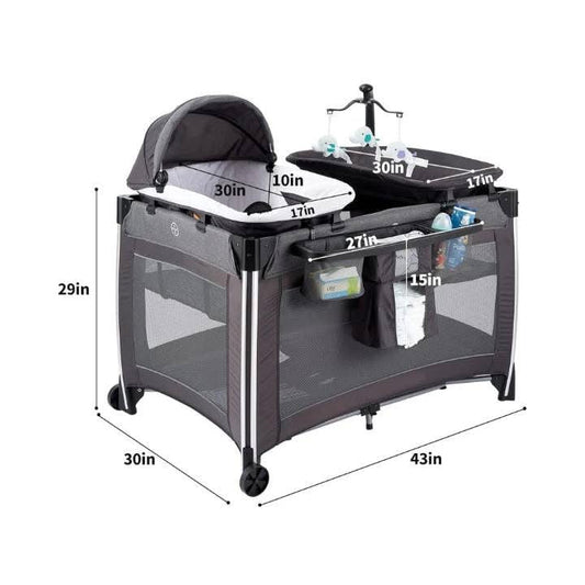 Lit Parapluie avec couffin moustiquaire  , mobile musical, table à langer et arc de jeu