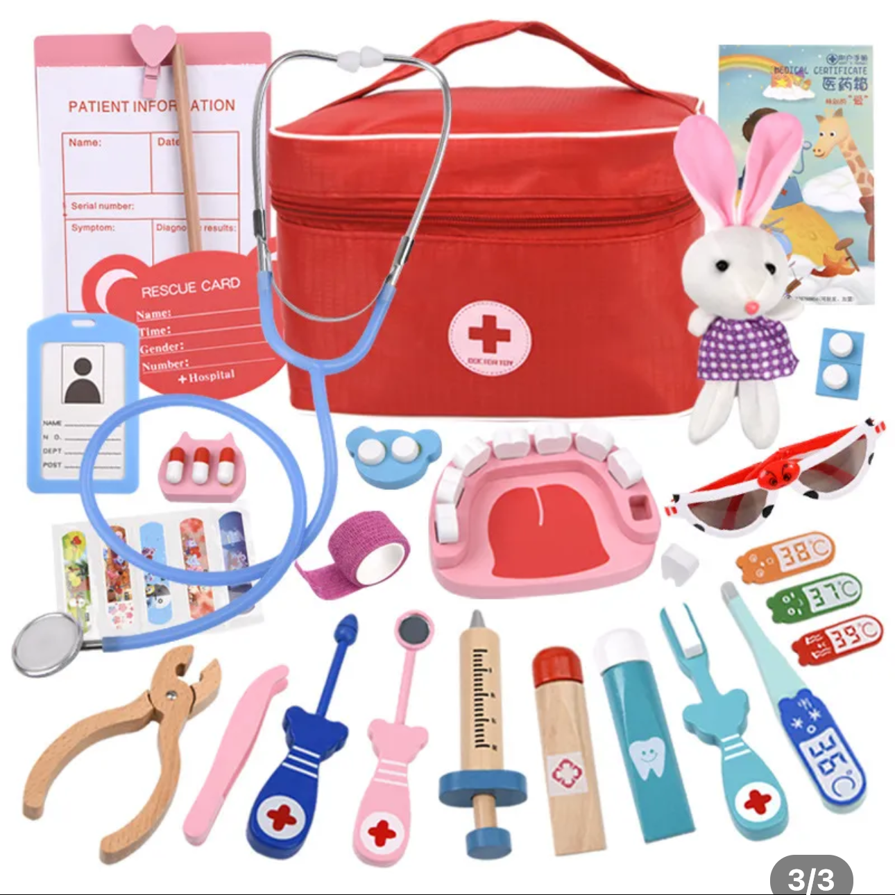 Kit medical enfant en bois, jeu de rôle Medecin/infirmière /dentiste ...