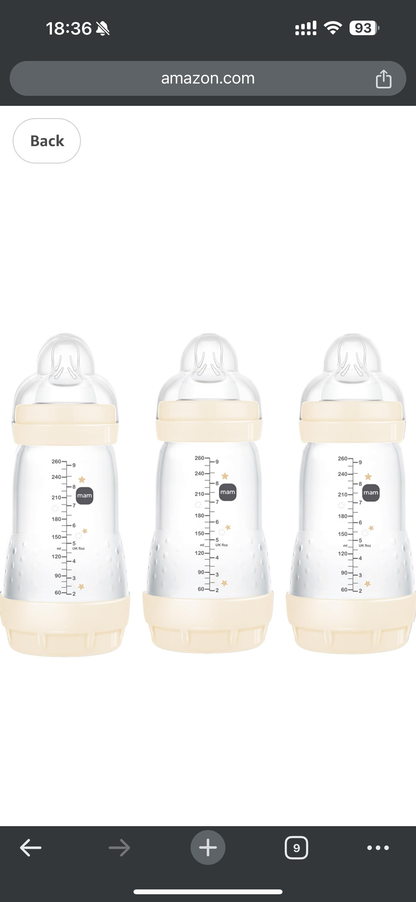 MAM Biberon anti-colique MAM Easy Start, biberons à débit moyen 2 MOIS +, biberon(3 unités),de 260ML