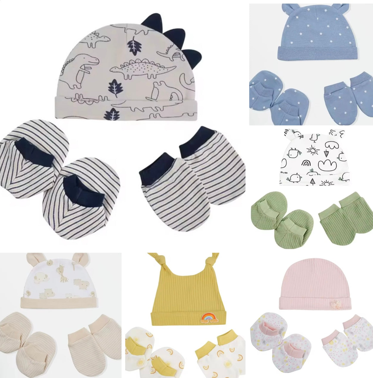 Lot de Bonnets et Moufles  et chaussons pour Bébé – Motifs Variés et Doux