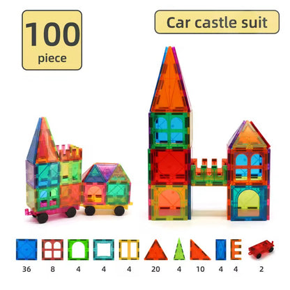 100 pièces Tuiles Blocs magnétiques de construction avec roues
