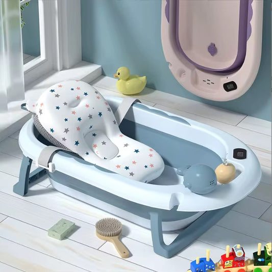 🛁 Baignoire pliable pour bébé avec coussin ergonomique –avec thermomètre  Confort ; sécurité dès la naissance