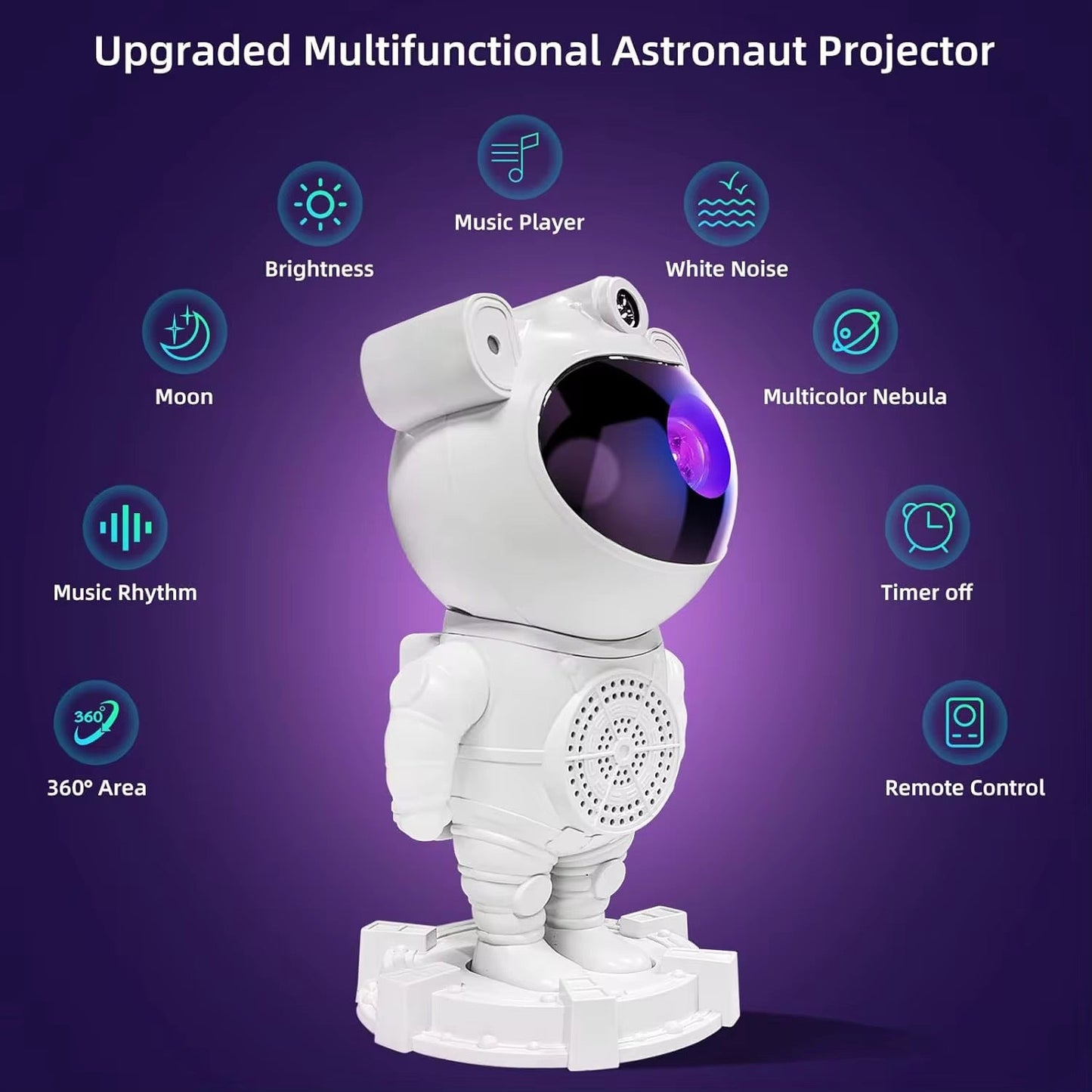 Projecteur Astronaute LED Galaxy – Veilleuse & Haut-Parleur Bluetooth avec Télécommande